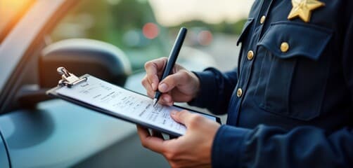 Police officer writing a traffic ticket